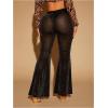 imageMakeMeChic Womens Glitter Mesh Sheer Elastic Waist Flare Leg Pants Party Bell BottomsBlack