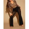imageMakeMeChic Womens Glitter Mesh Sheer Elastic Waist Flare Leg Pants Party Bell BottomsBlack