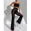 imageMakeMeChic Womens Glitter Mesh Sheer Elastic Waist Flare Leg Pants Party Bell BottomsBlack a