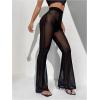 imageMakeMeChic Womens Glitter Mesh Sheer Elastic Waist Flare Leg Pants Party Bell BottomsBlack a