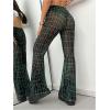 imageMakeMeChic Womens Glitter Mesh Sheer Elastic Waist Flare Leg Pants Party Bell BottomsBlack and Green