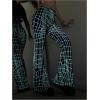 imageMakeMeChic Womens Glitter Mesh Sheer Elastic Waist Flare Leg Pants Party Bell BottomsBlack and Green
