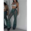 imageMakeMeChic Womens Glitter Mesh Sheer Elastic Waist Flare Leg Pants Party Bell BottomsBlack and Green