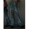 imageMakeMeChic Womens Glitter Mesh Sheer Elastic Waist Flare Leg Pants Party Bell BottomsBlack and Green
