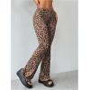 imageMakeMeChic Womens Leopard Pants Cheetah Print Pants Leggings Y2k High Waisted Bell BottomBrown D