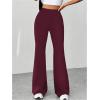 imageMakeMeChic Womens Leopard Pants Cheetah Print Pants Leggings Y2k High Waisted Bell BottomBurgundy Solid