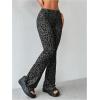 imageMakeMeChic Womens Leopard Pants Cheetah Print Pants Leggings Y2k High Waisted Bell BottomGrey