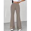 imageMakeMeChic Womens Leopard Pants Cheetah Print Pants Leggings Y2k High Waisted Bell BottomKhaki Solid