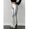 imageMakeMeChic Womens Leopard Pants Cheetah Print Pants Leggings Y2k High Waisted Bell BottomSilver