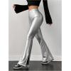 imageMakeMeChic Womens Leopard Pants Cheetah Print Pants Leggings Y2k High Waisted Bell BottomSilver