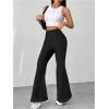 imageMakeMeChic Womens Leopard Pants Cheetah Print Pants Leggings Y2k High Waisted Bell BottomSolid Black
