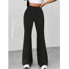 imageMakeMeChic Womens Leopard Pants Cheetah Print Pants Leggings Y2k High Waisted Bell BottomSolid Black