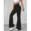 imageMakeMeChic Womens Leopard Pants Cheetah Print Pants Leggings Y2k High Waisted Bell BottomSolid Black