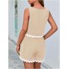 imageMakeMeChic Womens Summer Two Piece Outfits Colorblock Scallop Trim Sleeveless Tank Top and Wide Leg Shorts SetsApricot