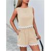 imageMakeMeChic Womens Summer Two Piece Outfits Colorblock Scallop Trim Sleeveless Tank Top and Wide Leg Shorts SetsApricot
