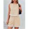 imageMakeMeChic Womens Summer Two Piece Outfits Colorblock Scallop Trim Sleeveless Tank Top and Wide Leg Shorts SetsApricot