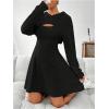 imageMakeMeChic Womens Two Piece Outfits Rib Knit Hooded Long Sleeve Crop Top and Flared Short Tank Dress SetBlack