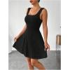 imageMakeMeChic Womens Two Piece Outfits Rib Knit Hooded Long Sleeve Crop Top and Flared Short Tank Dress SetBlack