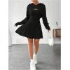 imageMakeMeChic Womens Two Piece Outfits Rib Knit Hooded Long Sleeve Crop Top and Flared Short Tank Dress SetBlack
