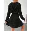 imageMakeMeChic Womens Two Piece Outfits Rib Knit Hooded Long Sleeve Crop Top and Flared Short Tank Dress SetBlack