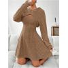 imageMakeMeChic Womens Two Piece Outfits Rib Knit Hooded Long Sleeve Crop Top and Flared Short Tank Dress SetBrown