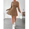 imageMakeMeChic Womens Two Piece Outfits Rib Knit Hooded Long Sleeve Crop Top and Flared Short Tank Dress SetBrown