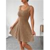 imageMakeMeChic Womens Two Piece Outfits Rib Knit Hooded Long Sleeve Crop Top and Flared Short Tank Dress SetBrown