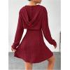 imageMakeMeChic Womens Two Piece Outfits Rib Knit Hooded Long Sleeve Crop Top and Flared Short Tank Dress SetBurgundy