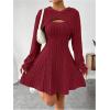 imageMakeMeChic Womens Two Piece Outfits Rib Knit Hooded Long Sleeve Crop Top and Flared Short Tank Dress SetBurgundy