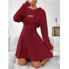 imageMakeMeChic Womens Two Piece Outfits Rib Knit Hooded Long Sleeve Crop Top and Flared Short Tank Dress SetBurgundy