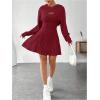 imageMakeMeChic Womens Two Piece Outfits Rib Knit Hooded Long Sleeve Crop Top and Flared Short Tank Dress SetBurgundy