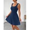 imageMakeMeChic Womens Two Piece Outfits Rib Knit Hooded Long Sleeve Crop Top and Flared Short Tank Dress SetDark Blue