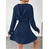 imageMakeMeChic Womens Two Piece Outfits Rib Knit Hooded Long Sleeve Crop Top and Flared Short Tank Dress SetDark Blue
