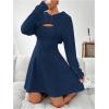 imageMakeMeChic Womens Two Piece Outfits Rib Knit Hooded Long Sleeve Crop Top and Flared Short Tank Dress SetDark Blue