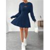 imageMakeMeChic Womens Two Piece Outfits Rib Knit Hooded Long Sleeve Crop Top and Flared Short Tank Dress SetDark Blue