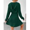 imageMakeMeChic Womens Two Piece Outfits Rib Knit Hooded Long Sleeve Crop Top and Flared Short Tank Dress SetDark Green