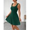 imageMakeMeChic Womens Two Piece Outfits Rib Knit Hooded Long Sleeve Crop Top and Flared Short Tank Dress SetDark Green