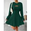 imageMakeMeChic Womens Two Piece Outfits Rib Knit Hooded Long Sleeve Crop Top and Flared Short Tank Dress SetDark Green
