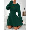 imageMakeMeChic Womens Two Piece Outfits Rib Knit Hooded Long Sleeve Crop Top and Flared Short Tank Dress SetDark Green
