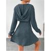 imageMakeMeChic Womens Two Piece Outfits Rib Knit Hooded Long Sleeve Crop Top and Flared Short Tank Dress SetDusty Blue
