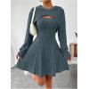imageMakeMeChic Womens Two Piece Outfits Rib Knit Hooded Long Sleeve Crop Top and Flared Short Tank Dress SetDusty Blue