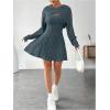 imageMakeMeChic Womens Two Piece Outfits Rib Knit Hooded Long Sleeve Crop Top and Flared Short Tank Dress SetDusty Blue
