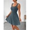imageMakeMeChic Womens Two Piece Outfits Rib Knit Hooded Long Sleeve Crop Top and Flared Short Tank Dress SetDusty Blue