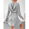 imageMakeMeChic Womens Two Piece Outfits Rib Knit Hooded Long Sleeve Crop Top and Flared Short Tank Dress SetGrey