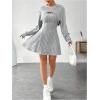 imageMakeMeChic Womens Two Piece Outfits Rib Knit Hooded Long Sleeve Crop Top and Flared Short Tank Dress SetGrey