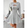 imageMakeMeChic Womens Two Piece Outfits Rib Knit Hooded Long Sleeve Crop Top and Flared Short Tank Dress SetGrey