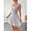 imageMakeMeChic Womens Two Piece Outfits Rib Knit Hooded Long Sleeve Crop Top and Flared Short Tank Dress SetGrey