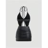 imageMakeMeChic Womens Y2K Skirt Set Leopard Print Tie Back Halter Crop Top and Ruched Mini Skirt Outfits SetBlack a