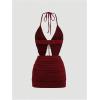 imageMakeMeChic Womens Y2K Skirt Set Leopard Print Tie Back Halter Crop Top and Ruched Mini Skirt Outfits SetBurgundy