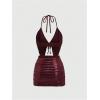 imageMakeMeChic Womens Y2K Skirt Set Leopard Print Tie Back Halter Crop Top and Ruched Mini Skirt Outfits SetBurgundy a